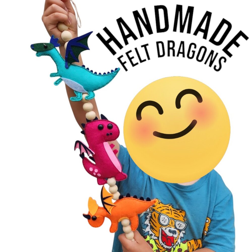 Handmade Dragons Dinosaurs Felt Garland Wall Decor Hangs Vertically Nursery Room